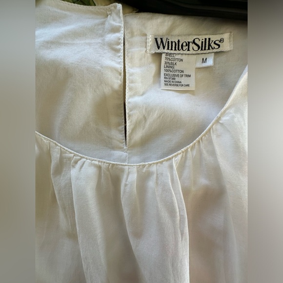 WinterSilks silk blend dressy lined tank top w/lace embroidered bottom off white - Picture 4 of 5